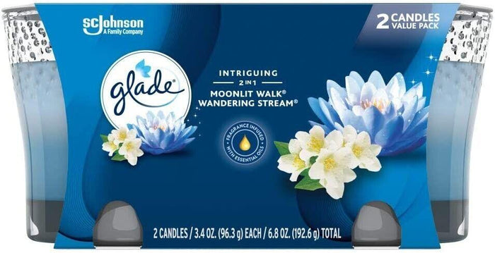 Glade Candle Jar - Air Freshener 2in1 Moonlit Walk & Wandering Stream 3.4oz x 2 - Better Savings Group