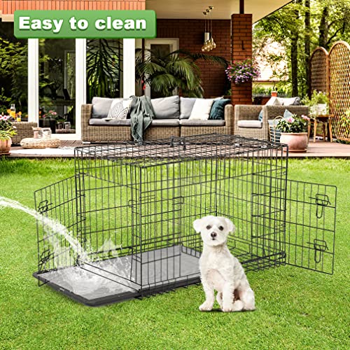 BestPet 24,30,36,42,48 Inch Dog Crates for Large Dogs Folding Mental Wire Crates Dog Kennels Outdoor and Indoor Pet Dog Cage Crate with Double-Door,Divider Panel, Removable Tray (Black, 48")