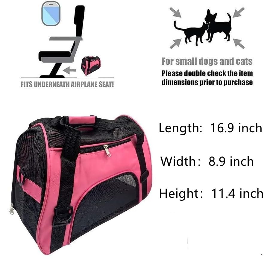 TIYOLAT Pet Carrier Bag, Airline Approved Duffle Bags, Pet Travel Portable Bag Home for Little Dogs, Cats and Puppies, Small Animals (Small, Pink)