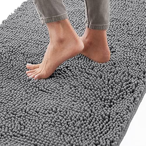 Gorilla Grip Bath Rug 24x17, Thick Soft Absorbent Chenille, Rubber Backing Quick Dry Microfiber Mats, Machine Washable Rugs for Shower Floor, Bathroom Runner Bathmat Accessories Decor, Grey - Better Savings Group