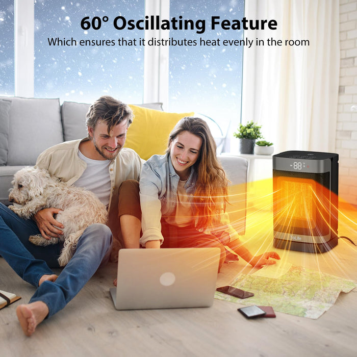 Space Heaters for Indoor Use, 1500W PTC Electric Heater, 60°Oscillating Portable Heater with Thermostat, 4 Modes, 12h Timer, Overheat Protection, Small Heaters for Home, Bedroom, Office