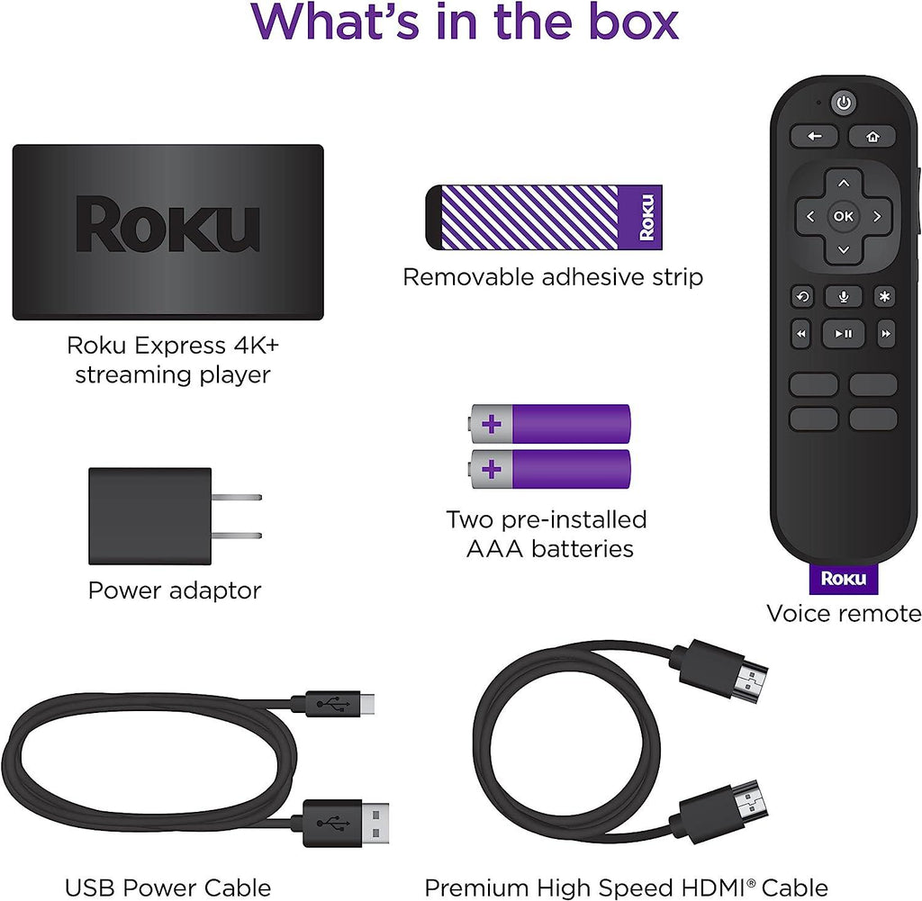 Roku Express 4K+ | Streaming Player HD/4K/HDR with Roku Voice Remote with TV Controls, Includes Premium HDMI Cable - Better Savings Group