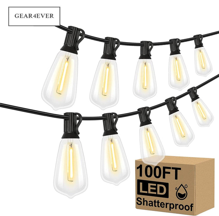 LED Outdoor String Lights 100FT Patio Lights with 52 Shatterproof ST38 Vintage Edison Bulbs - Better Savings Group