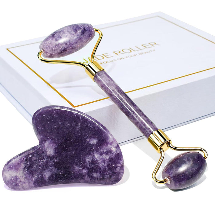 Jade Roller & Gua Sha Set Face Roller and Gua Sha Facial Tools for Skin Care Routine and Puffiness - Purple - Better Savings Group