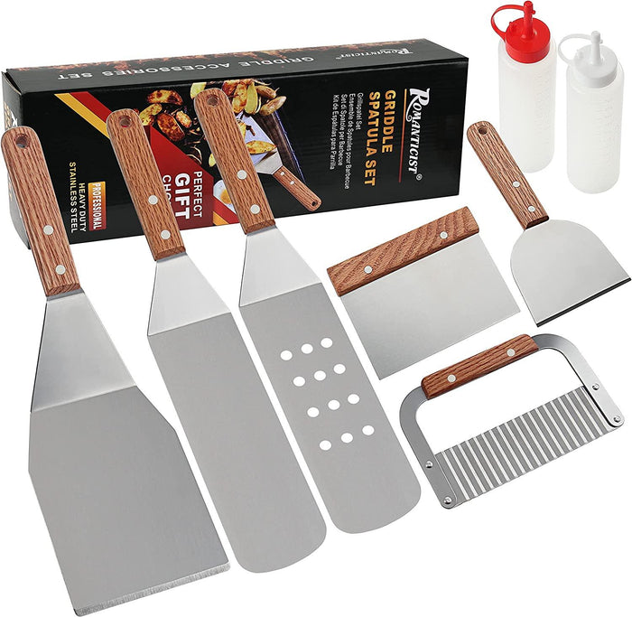 Romanticist | 8Pc Professional Griddle Accessories Kit - Heavy Duty Stainless Steel Grill Spatula Set - Better Savings Group