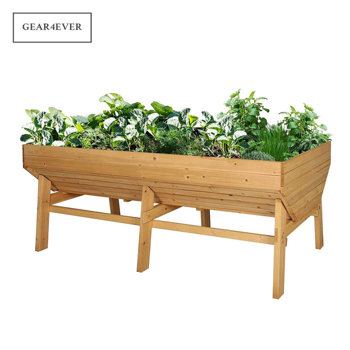 Raised Garden Bed Outdoor for Vegetables with Legs, 70'' Large Elevated Garden Planter Box Wooden with Liner and V-Shaped Design for Herbs, Natural - Better Savings Group