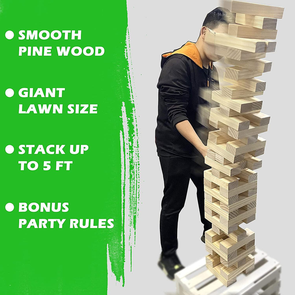 Giant Tower Game Life Size Wooden Stacking Games Lawn Outdoor Games for Adults and Family - Includes Rules and Carry Bag-54 Large Blocks - Better Savings Group