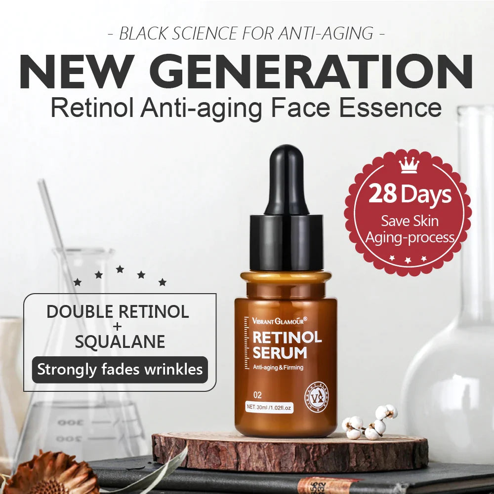 VIBRANT GLAMOUR Retinol Face Eye Cream Serum 4PCS/Set Firming Lifting Anti-Aging Reduce Wrinkle Fine Lines Facial Skin Care Suit