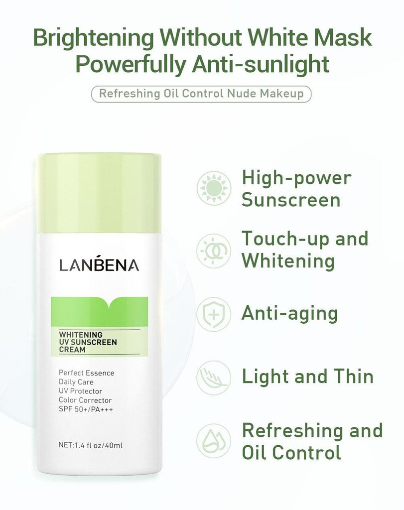 LANBENA | Green Whitening Uv Sunscreen Cream SPF50+++ Brighten Moisturizing Skin Face Sunblock Sun Protect Solar Daily Care 40ml - Better Savings Group