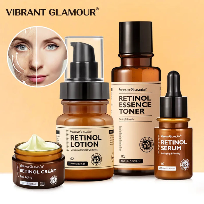 VIBRANT GLAMOUR Retinol Face Eye Cream Serum 4PCS/Set Firming Lifting Anti-Aging Reduce Wrinkle Fine Lines Facial Skin Care Suit