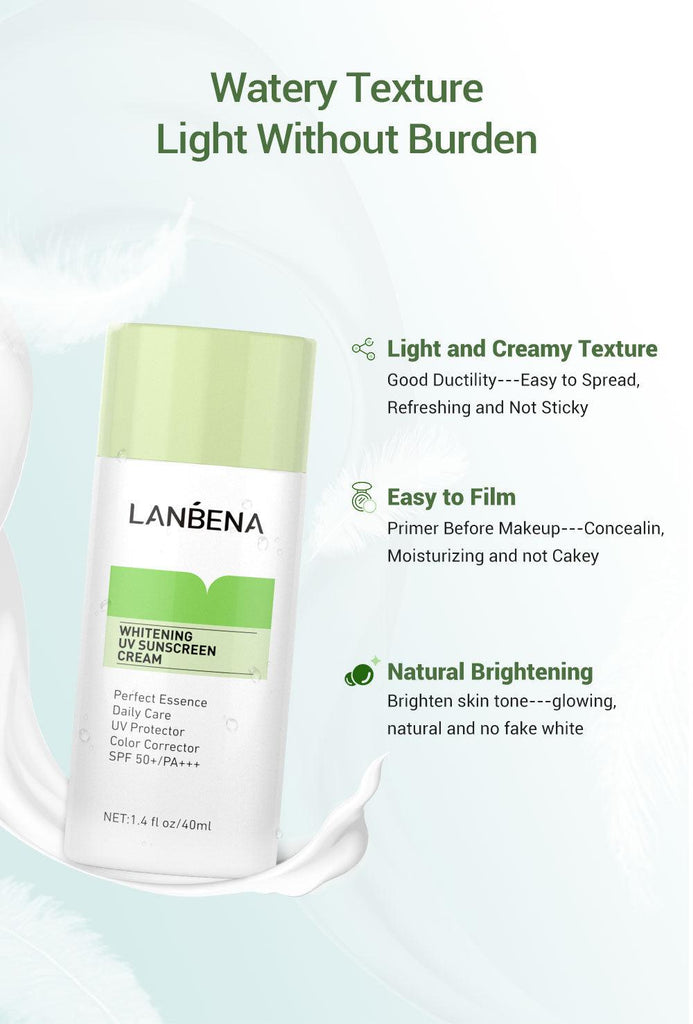 LANBENA | Green Whitening Uv Sunscreen Cream SPF50+++ Brighten Moisturizing Skin Face Sunblock Sun Protect Solar Daily Care 40ml - Better Savings Group